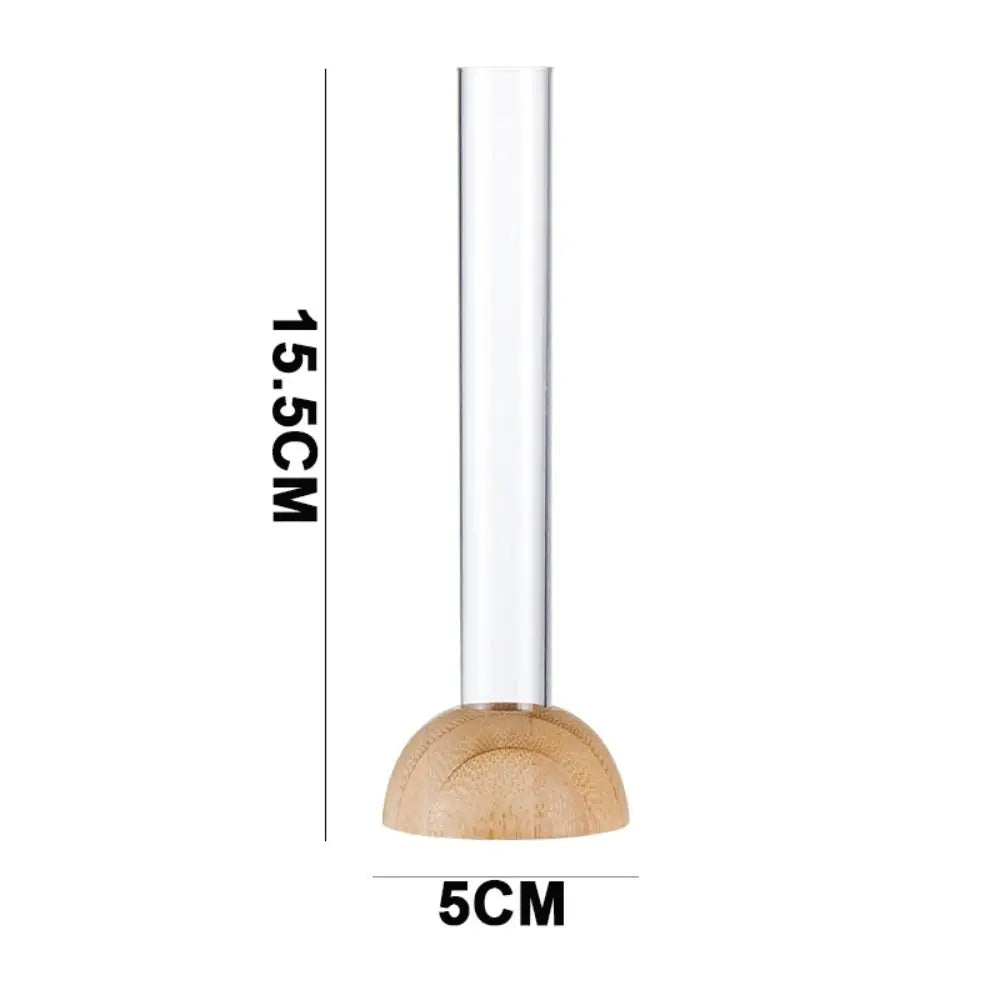Hydroponic Test Tube Vase with Bamboo Base | Clear Tabletop Decor Hydroponic Flower Vase Richie's