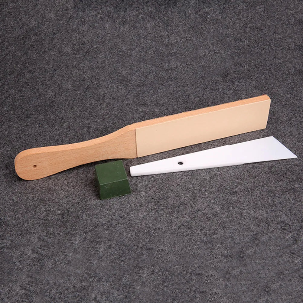 Wood Handle Double-Sided Leather Strop Knife Sharpening Board Leather Sharpening Strop Richie's