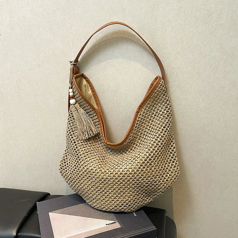 Rattan Woven Women Shoulder Bag Large Beach Tote Straw Purse Woven Shoulder Bag Richie's