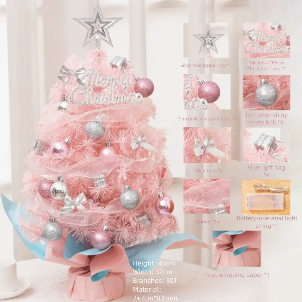 45cm Mini Tabletop Christmas Tree Set with Colored Ornaments Mini Christmas Tree Richie's Pink 1 45cm