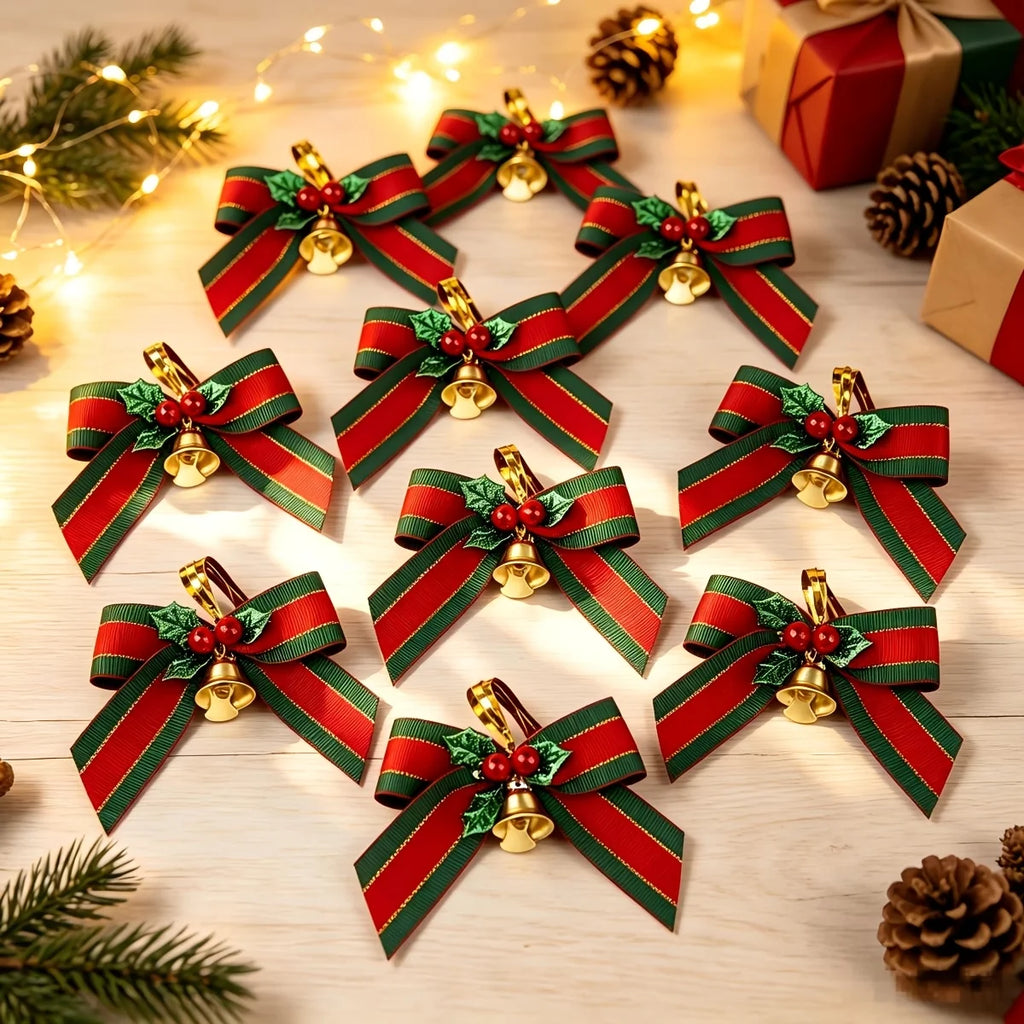 10pcs Christmas Bells with Bows & Ribbons | Tree Ornaments Christmas Bell Ornaments Richie's