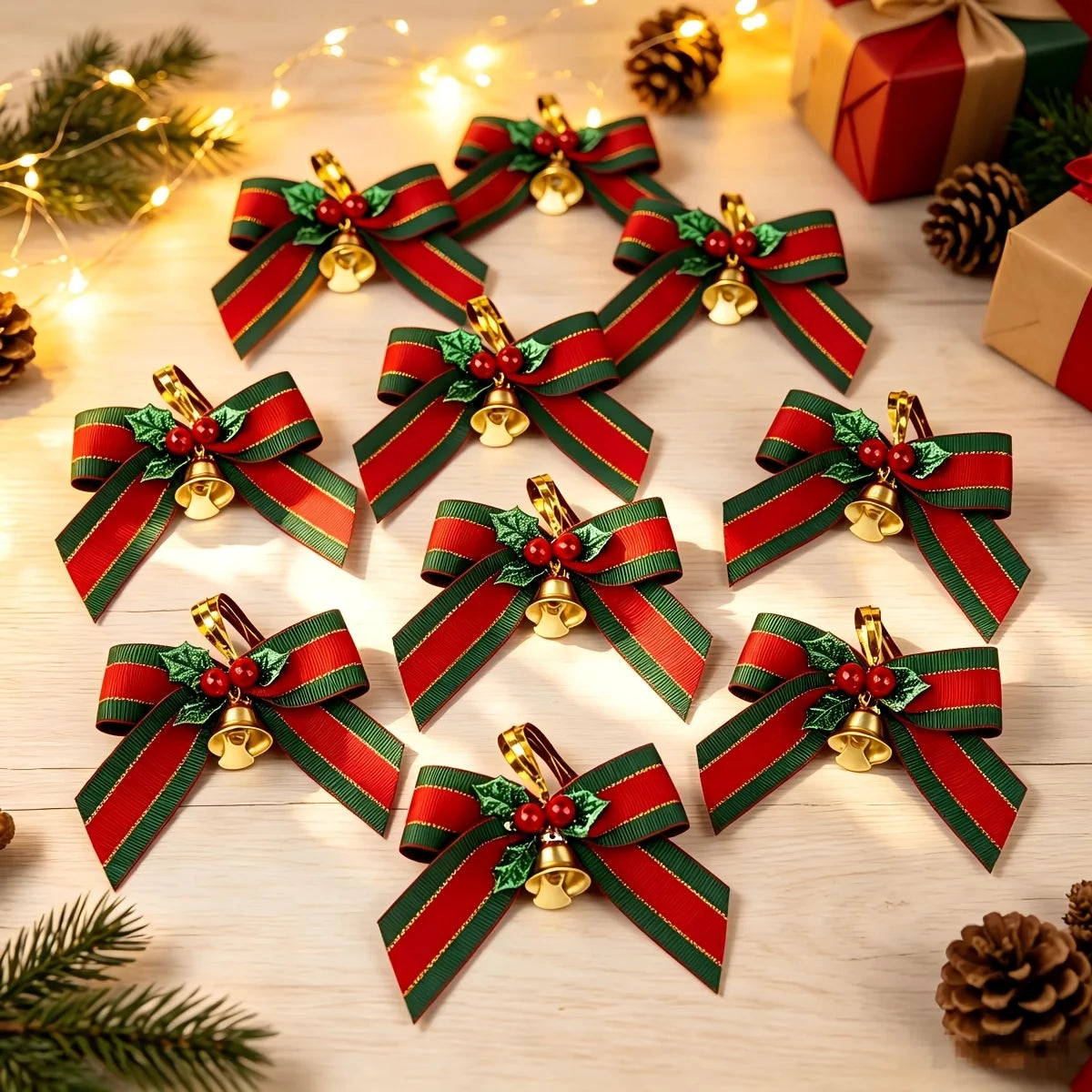 10pcs Christmas Bells with Bows & Ribbons | Tree Ornaments Christmas Bell Ornaments Richie's
