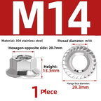 304 SS Hex Flange Nuts M3–M8 Anti-Loosening Serrated Hex Flange Nuts Richie's 304 M14 1pc