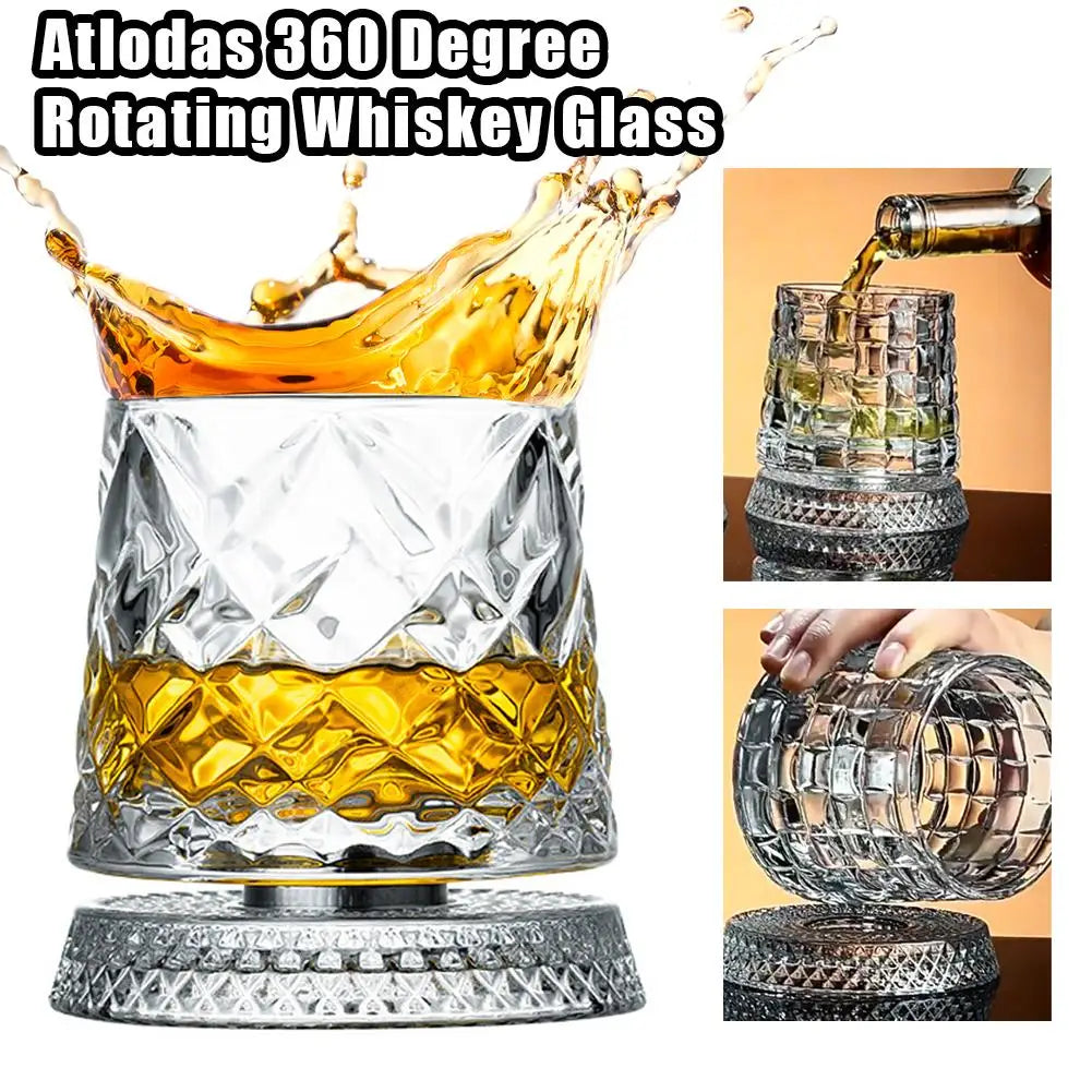 360° Rotating Whiskey Glass Spinning Crystal Tumbler Set of 2 Whiskey Glass Set Richie's