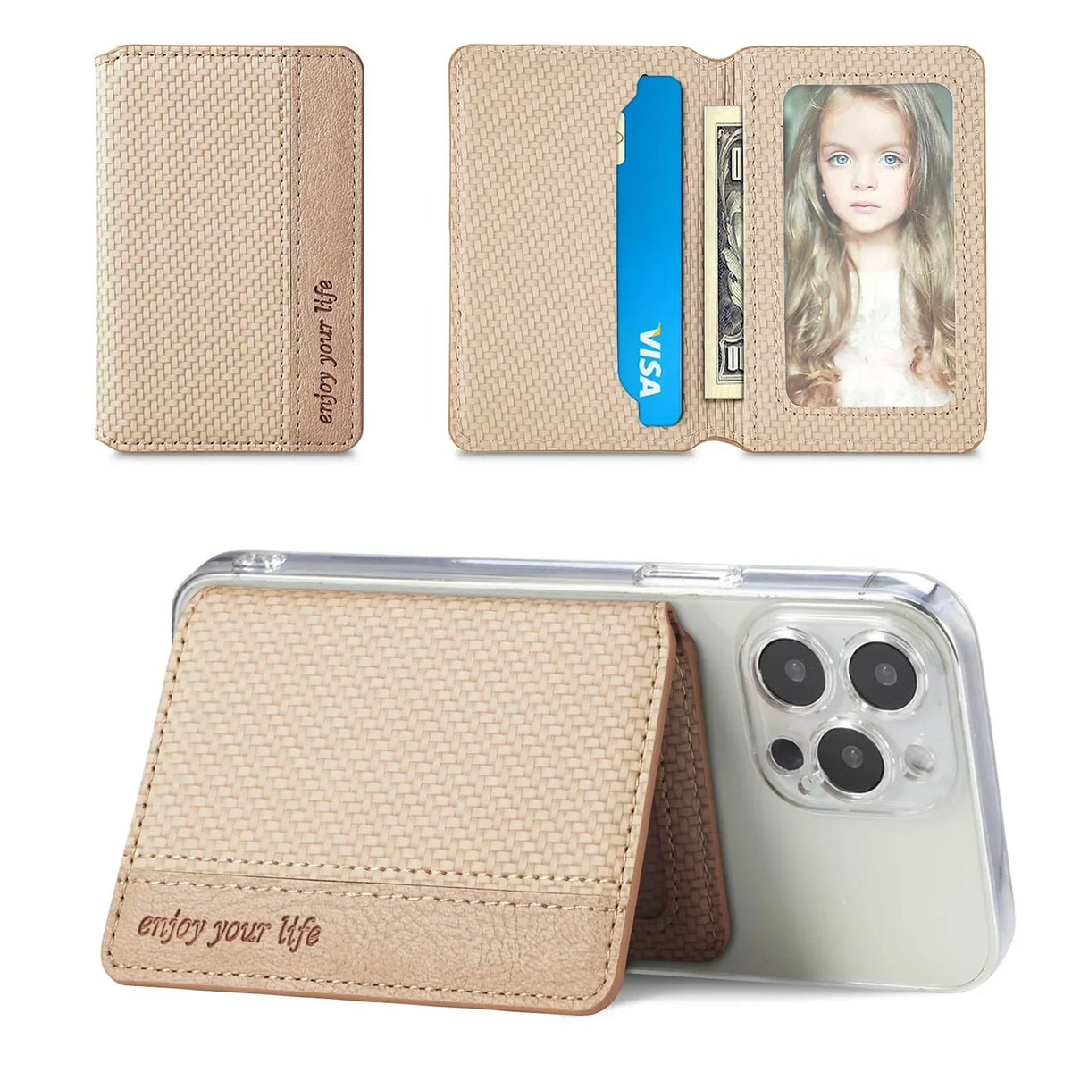 PU Leather Phone Card Holder Adhesive Wallet & Stand Phone Card Wallet Richie's Khaki China Mainland