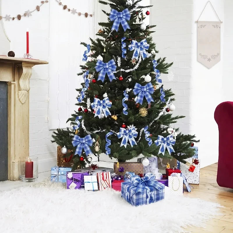 Christmas Wired Ribbon Blue White Stripe Snow Tree Pattern Christmas Craft Ribbon Richie's