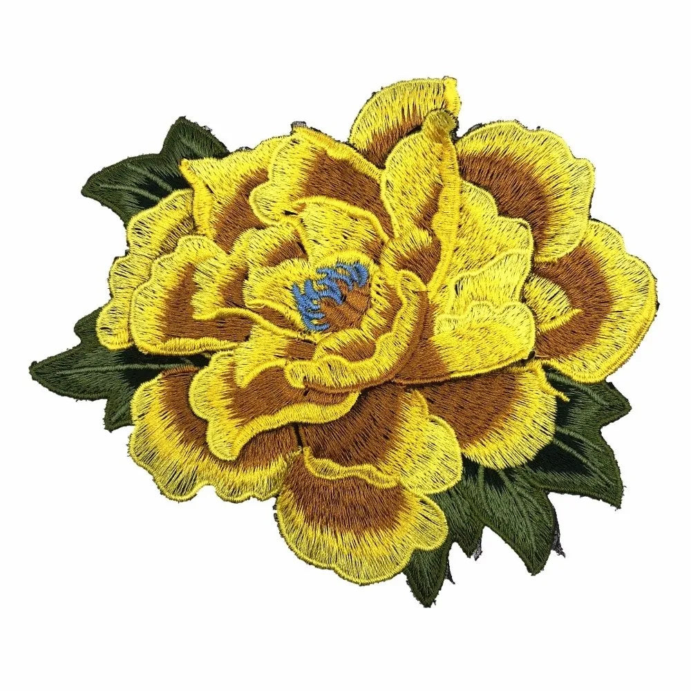 3D Peony Embroidery Patch Ethnic Floral Sew-On Appliqué Embroidery Patch Richie's Yellow