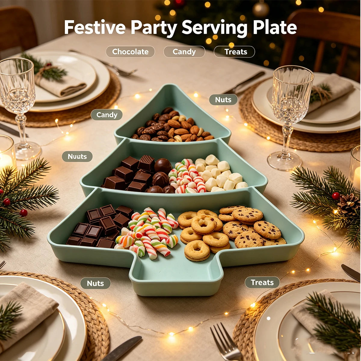 Christmas Tree Silicone Serving Tray – Holiday Snack Platter Silicone Serving Tray Richie's
