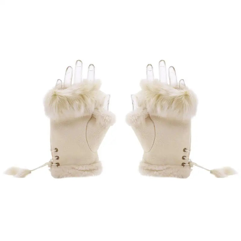 Women's Plush Fingerless Gloves – Warm Winter Wrist Mittens Fingerless Winter Gloves Richie's beige