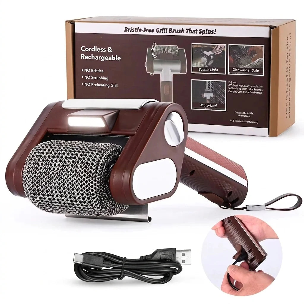 Electric Rechargeable BBQ Grill Brush with LED & Steel Heads Electric Grill Brush Richie's