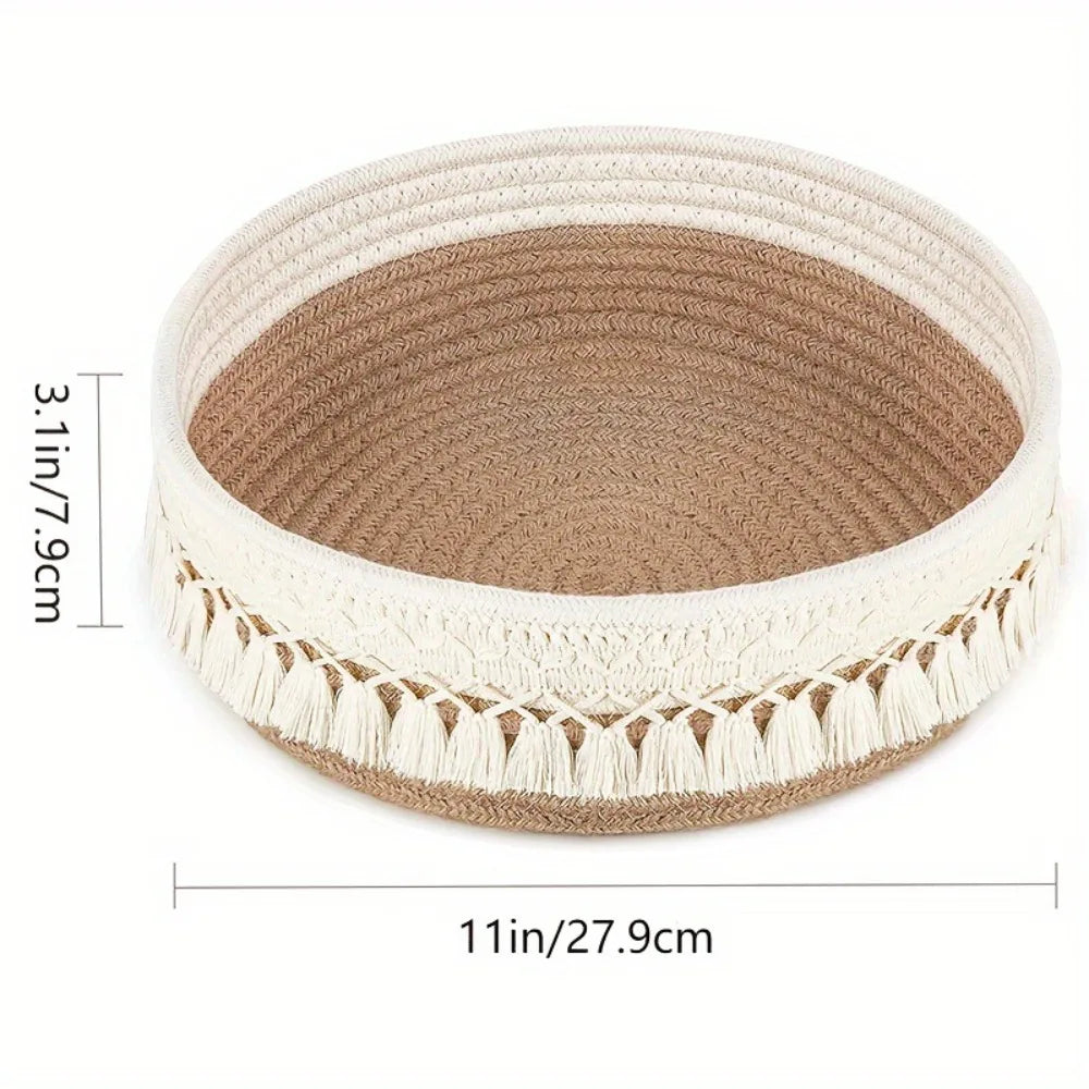Cotton Rope Woven Storage Basket – Bohemian Tassel Organizer Woven Storage Basket Richie's 2