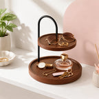 2-Tier Round Wooden Countertop Organizer Tray – Bathroom Wooden Organizer Tray Richie's