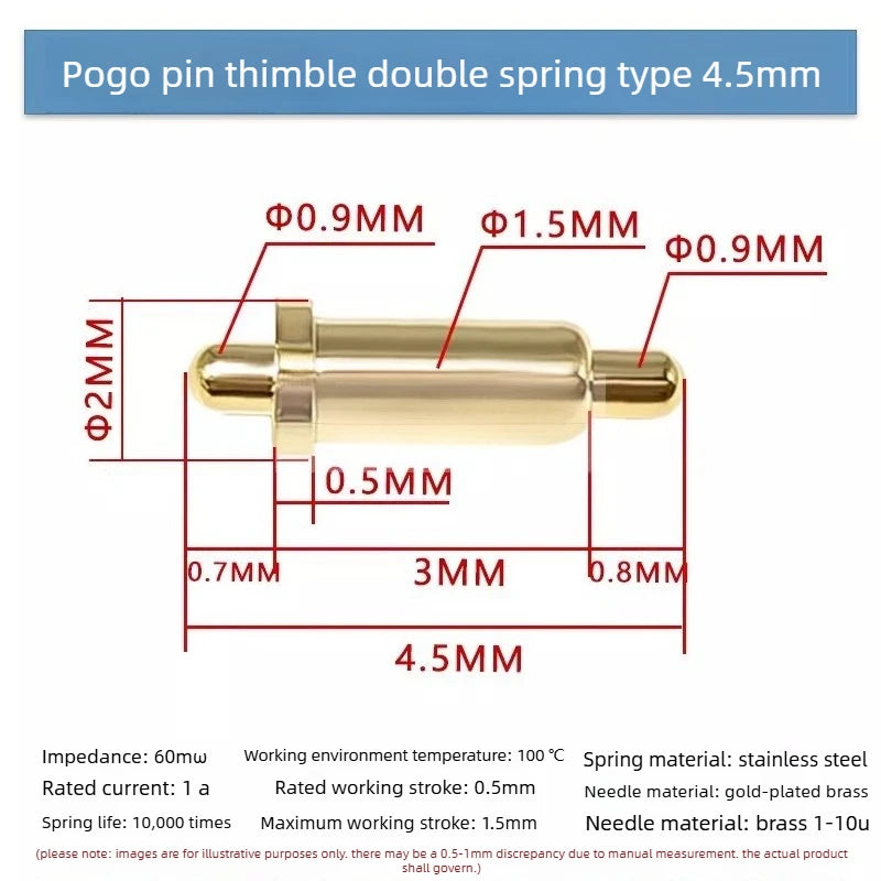DIP SMD Double Spring PCB Pogo Pin Connectors 20/50/100 Pcs
