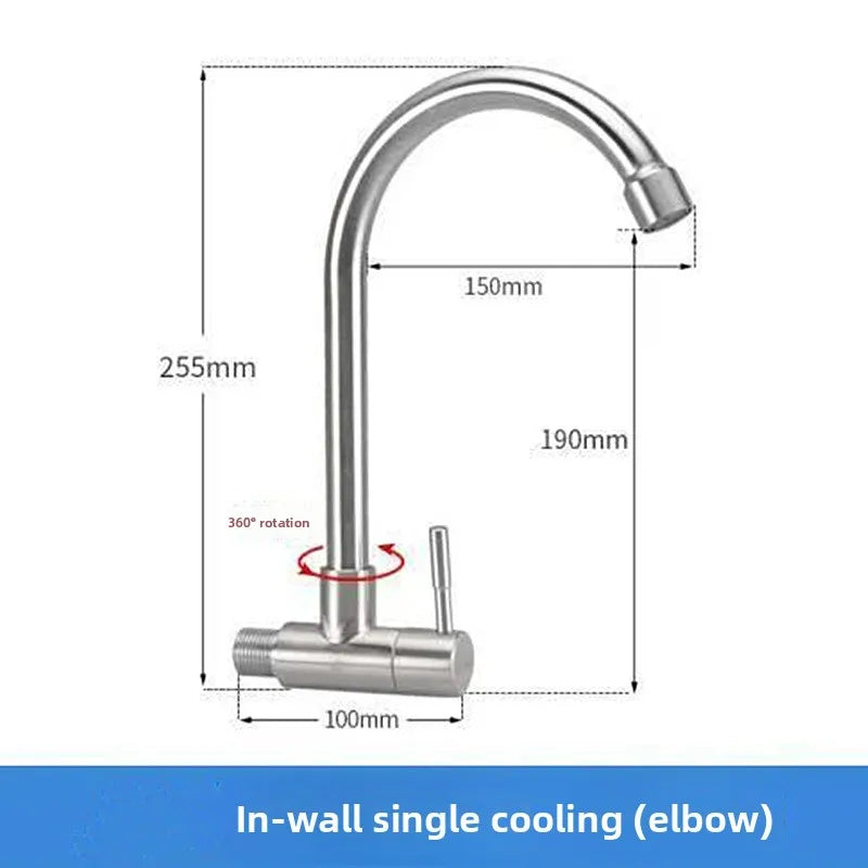 Wall Mount Single Cold Kitchen Faucet – Stainless Steel Sink Tap Kitchen Wall Faucet Richie's 201-8