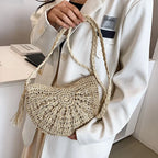 Handmade Straw Woven Semicircle Crossbody Bag | Boho Beach Bag Woven Crossbody Bag Richie's