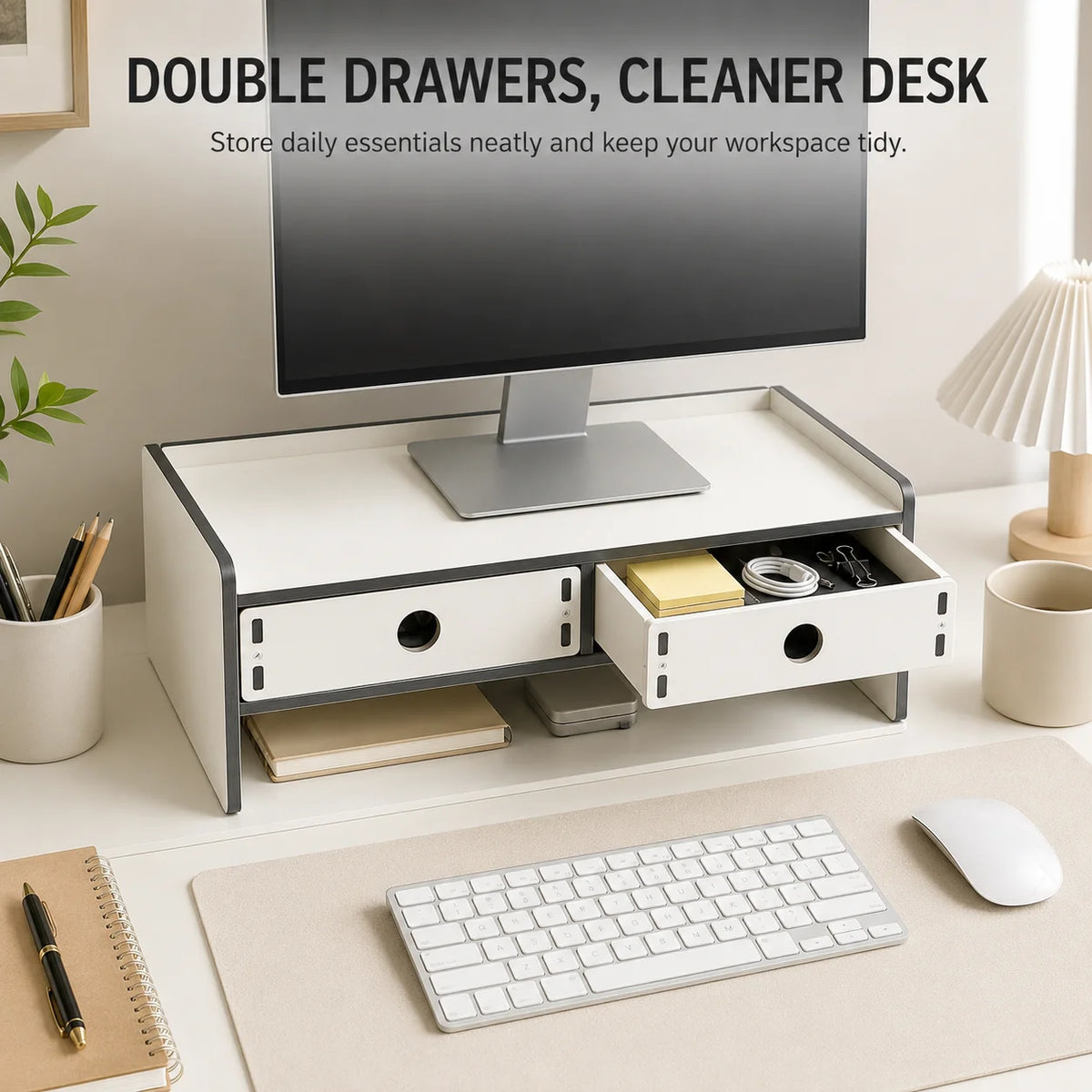 Monitor Riser with 2 Storage Drawers – Desk Organizer Stand Monitor Riser Stand Richie's