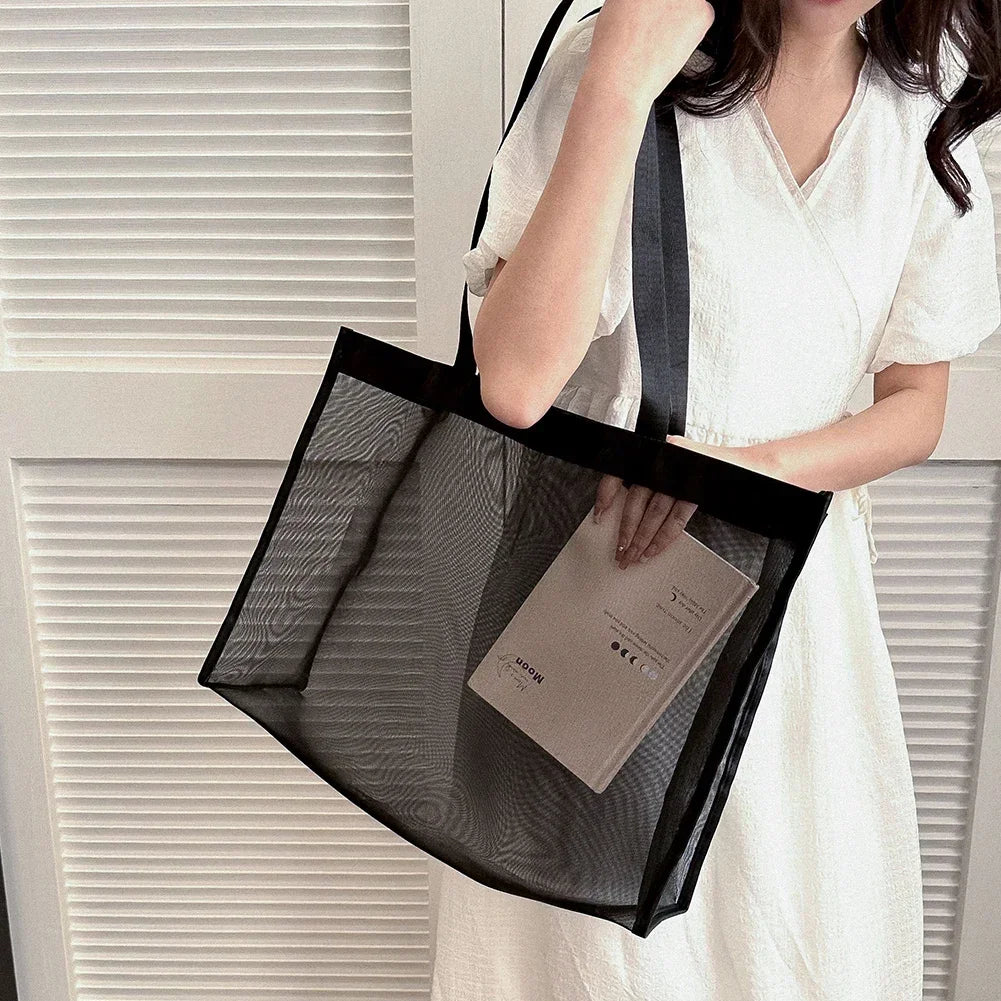 Women's Transparent Mesh Shoulder Tote Bag – Beach & Shopping Mesh Shoulder Tote Richie's