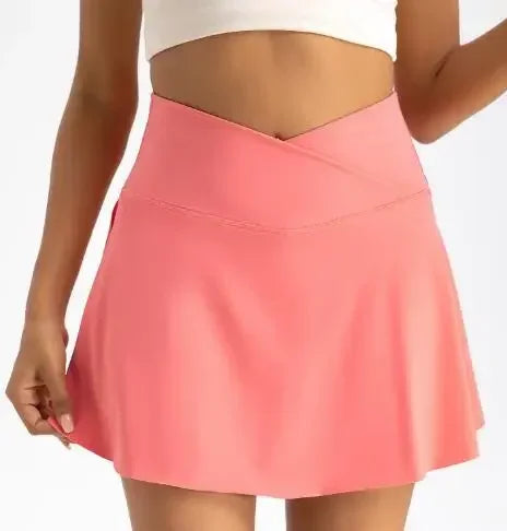 Women's High Waist Tennis Skirt with Pockets & Compression Shorts Tennis Activewear Skirt Richie's Orange XXL