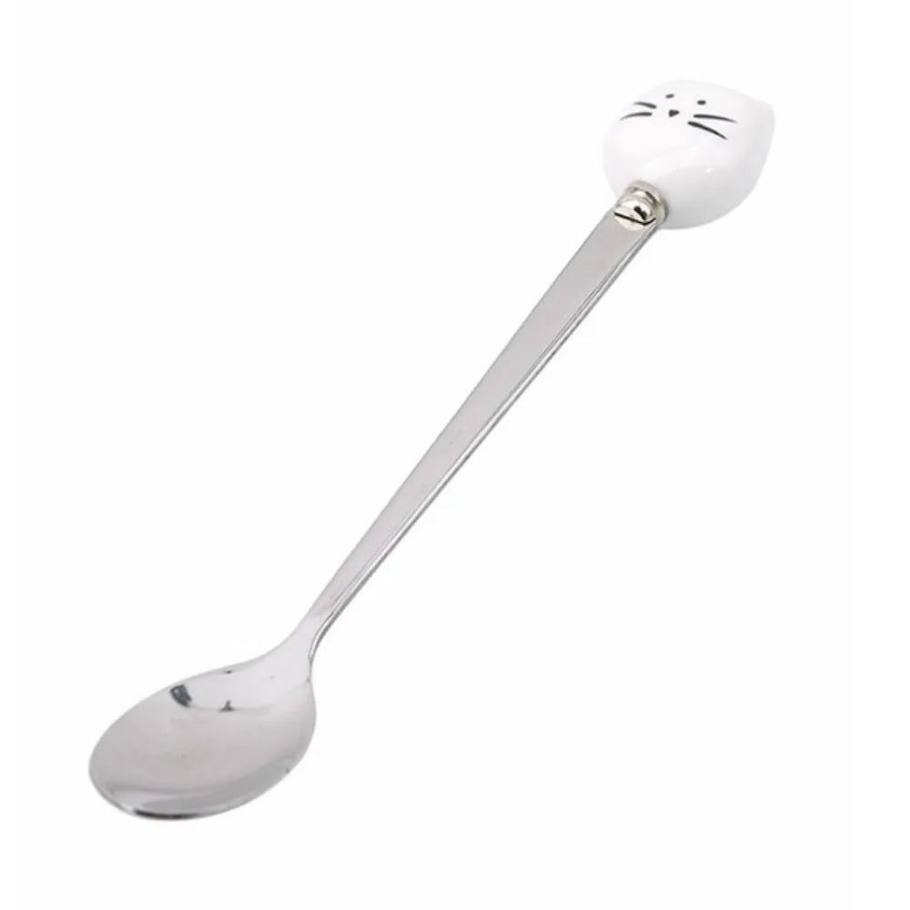 Cartoon Cat Stainless Steel Dessert Spoon – Coffee & Ice Cream Novelty Dessert Spoon Richie's White