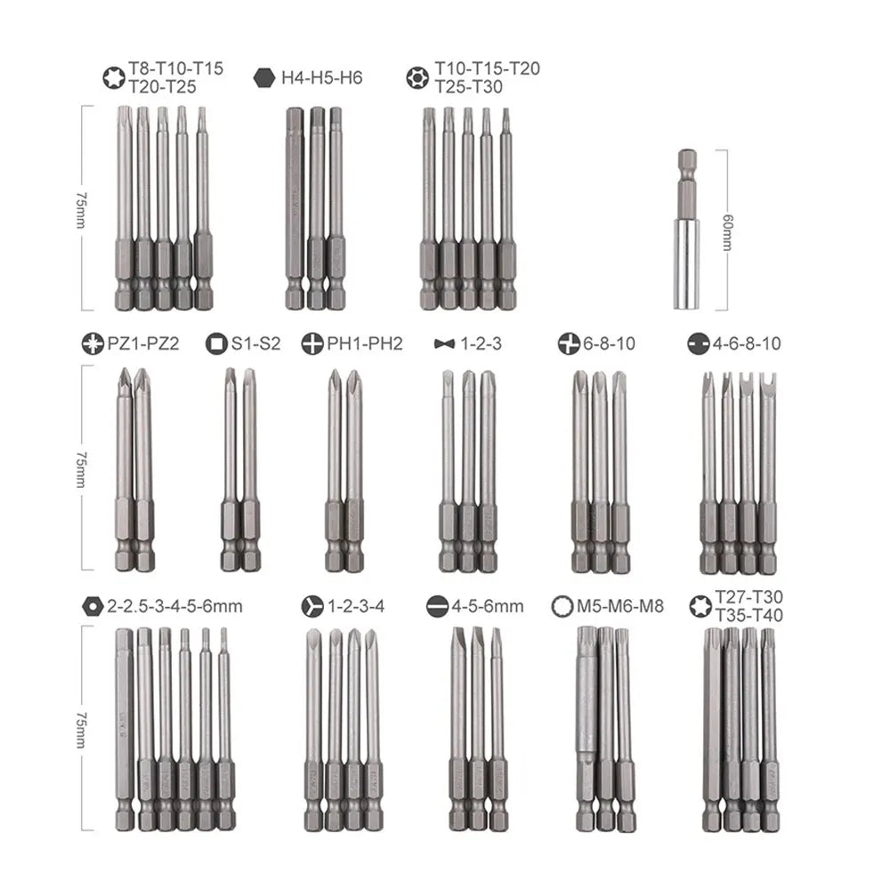 50pc 75mm Extra Long Screwdriver Bit Set – Torx Hex Phillips Square Screwdriver Bit Set Richie's