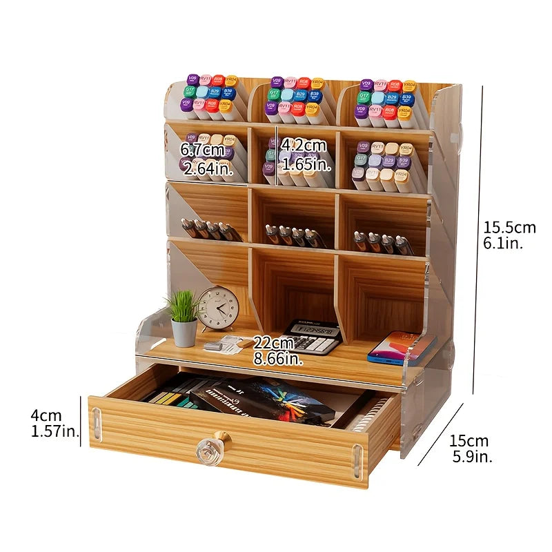 Wooden Desk Organizer with Drawer & Multi-Compartment Holder Desk Organizer Richie's