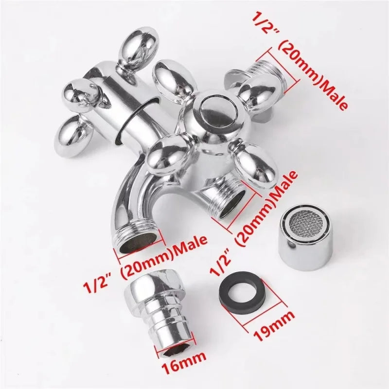 1/2" Dual Control 2-Outlet Wall Faucet – Garden & Bathroom Dual Outlet Faucet Richie's