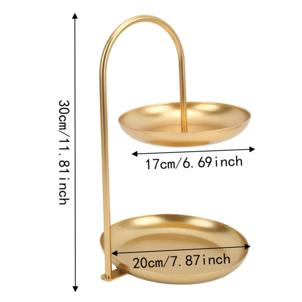 2-Tier Gold Fruit Serving Tray Iron Dessert Rack Stand Tiered Serving Tray Richie's