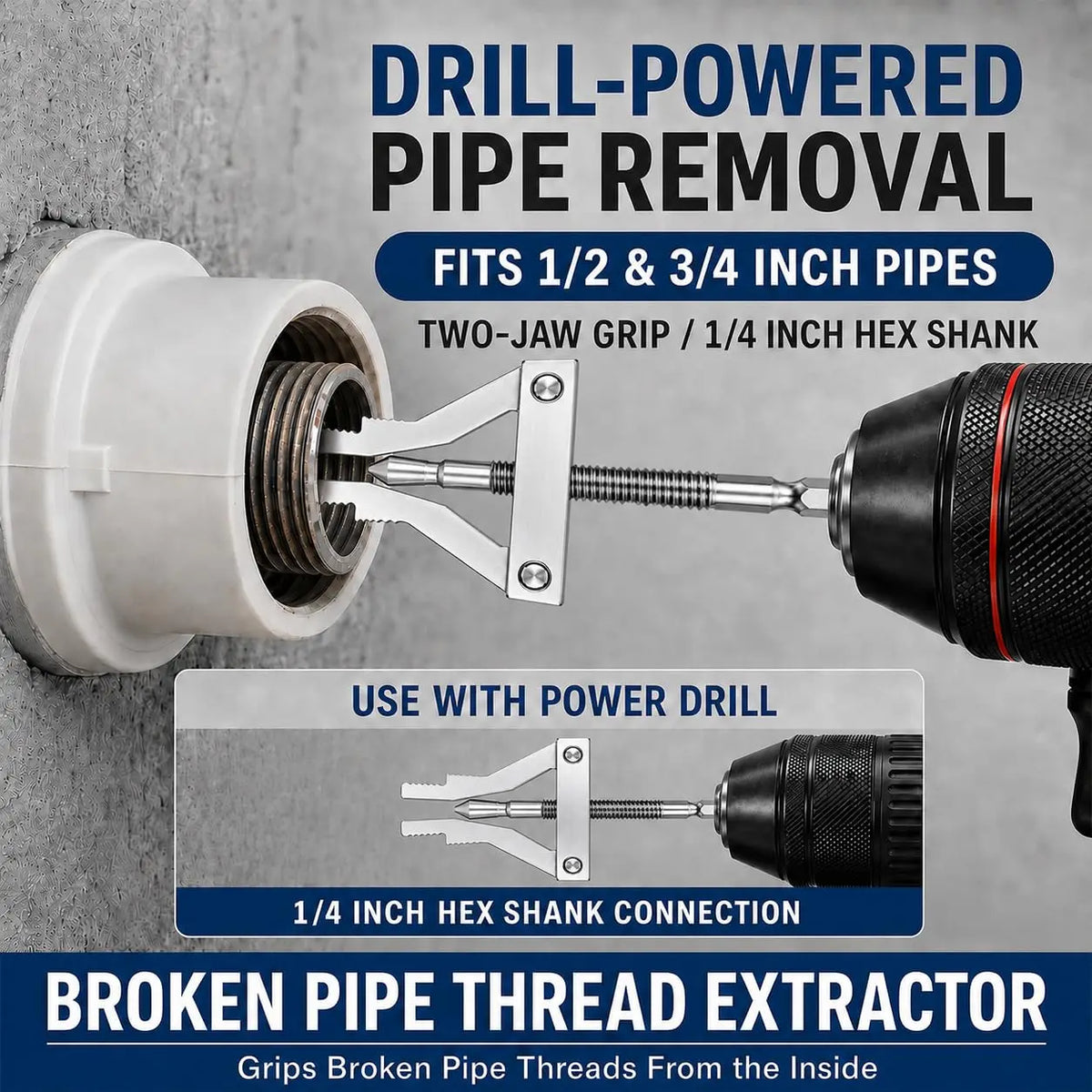 Broken Pipe Thread Extractor Tool – Hex Drill Shank 1/2 & 3/4 In Pipe Thread Extractor Richie's