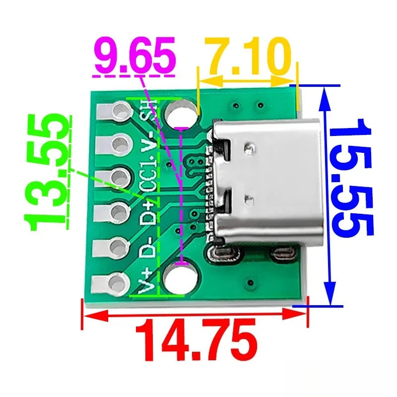 USB 3.1 Type-C 16-Pin PCB Test Adapter Connector Socket USB-C PCB Adapter Richie's J 5Pcs