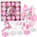 45-Piece Pink & White Christmas Ornament Set – Reindeer Snowflake Christmas Ornament Set Richie's
