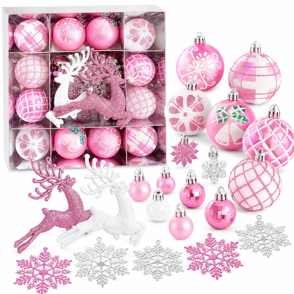 45-Piece Pink & White Christmas Tree Hanging Ornaments Set Christmas Tree Ornaments Richie's