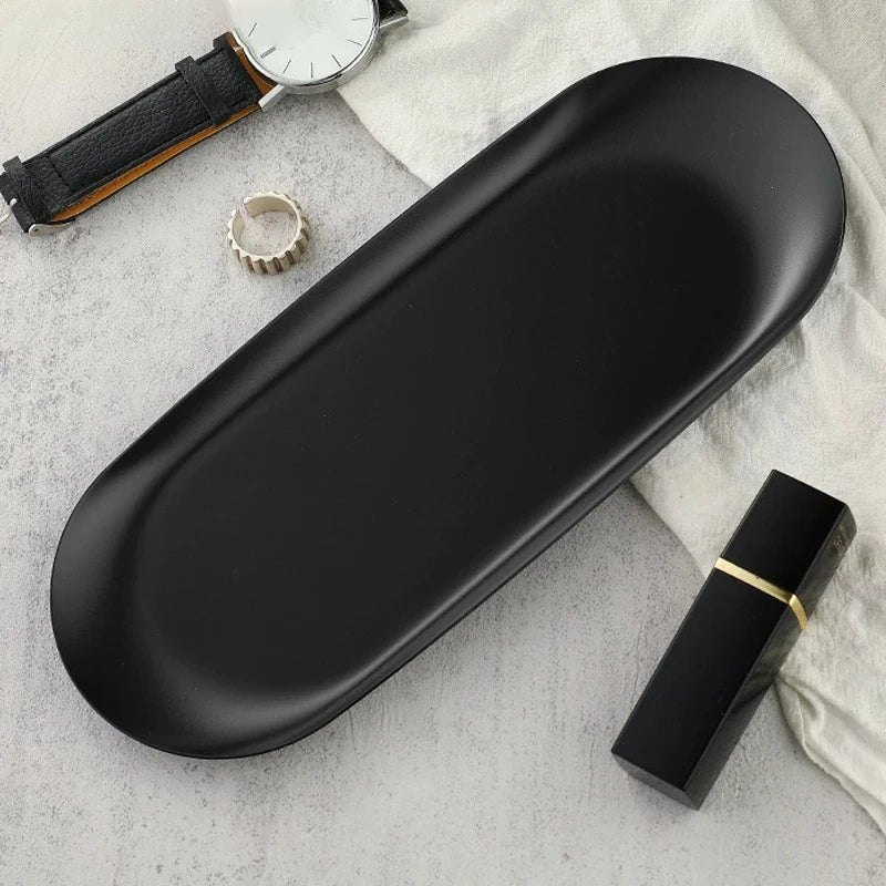 Stainless Steel Oval Storage Tray – Jewelry & Vanity Organizer Metal Storage Tray Richie's L Black