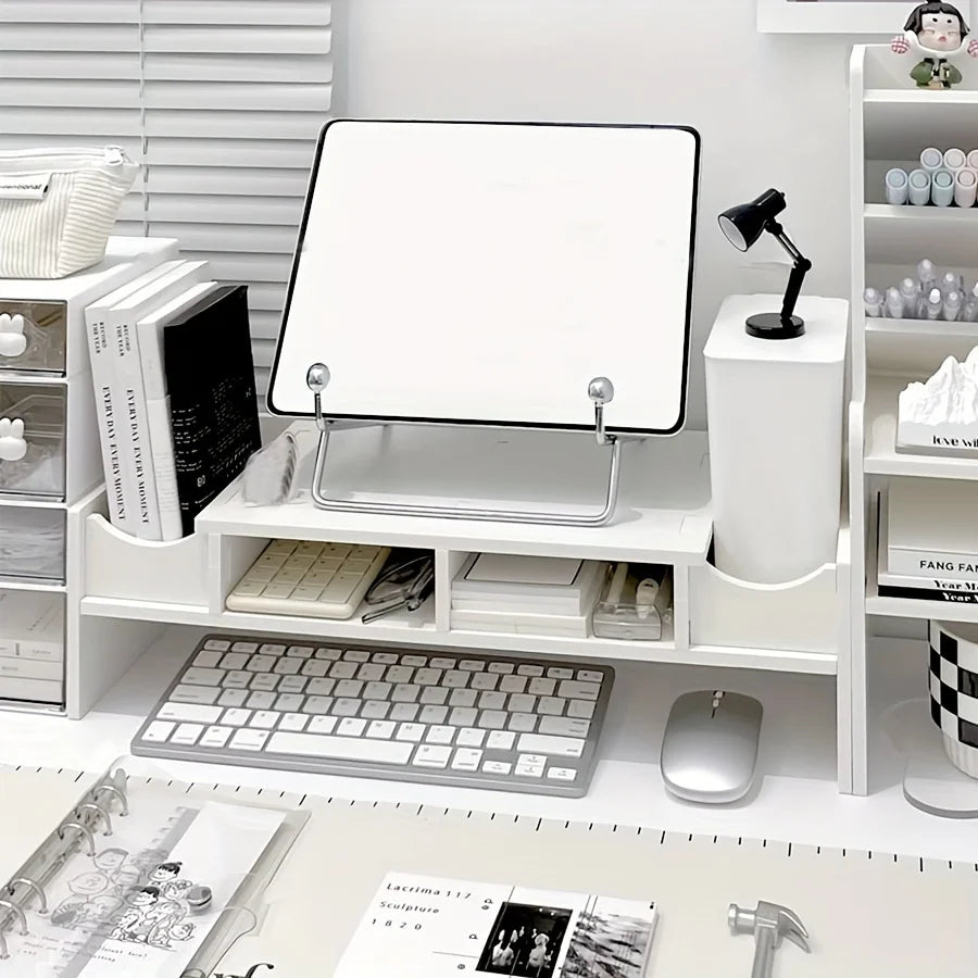 White Minimalist Monitor Stand Riser with Open Storage Monitor Stand Riser Richie's