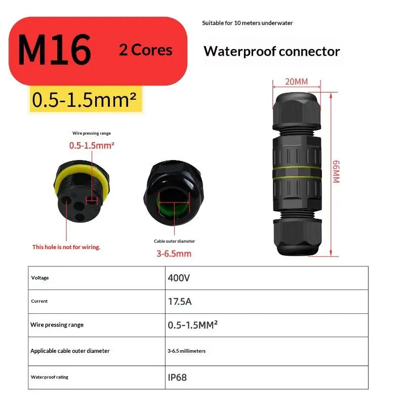 M16 IP68 Waterproof Junction Box 2/3 Way Cable Connector Waterproof Cable Connector Richie's 2P 3MM