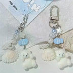 Flocked Polar Bear Shell Keychain Pendant | Cute Animal Keyring Animal Keychain Pendant Richie's