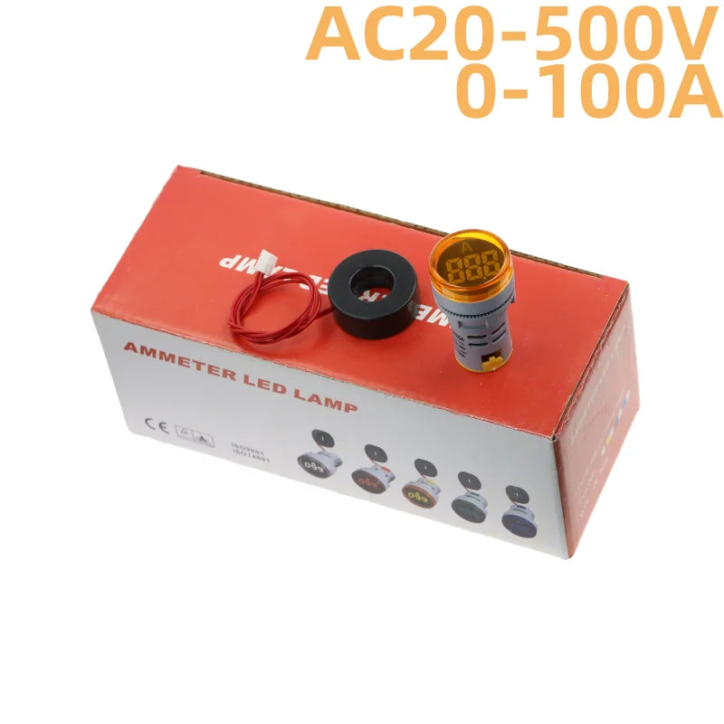 10pc 22MM Digital Ammeter Voltage Panel Meter LED AC 20-500V Digital Panel Meter Richie's Yellow 10pcs-A AC20-500V 0-100A