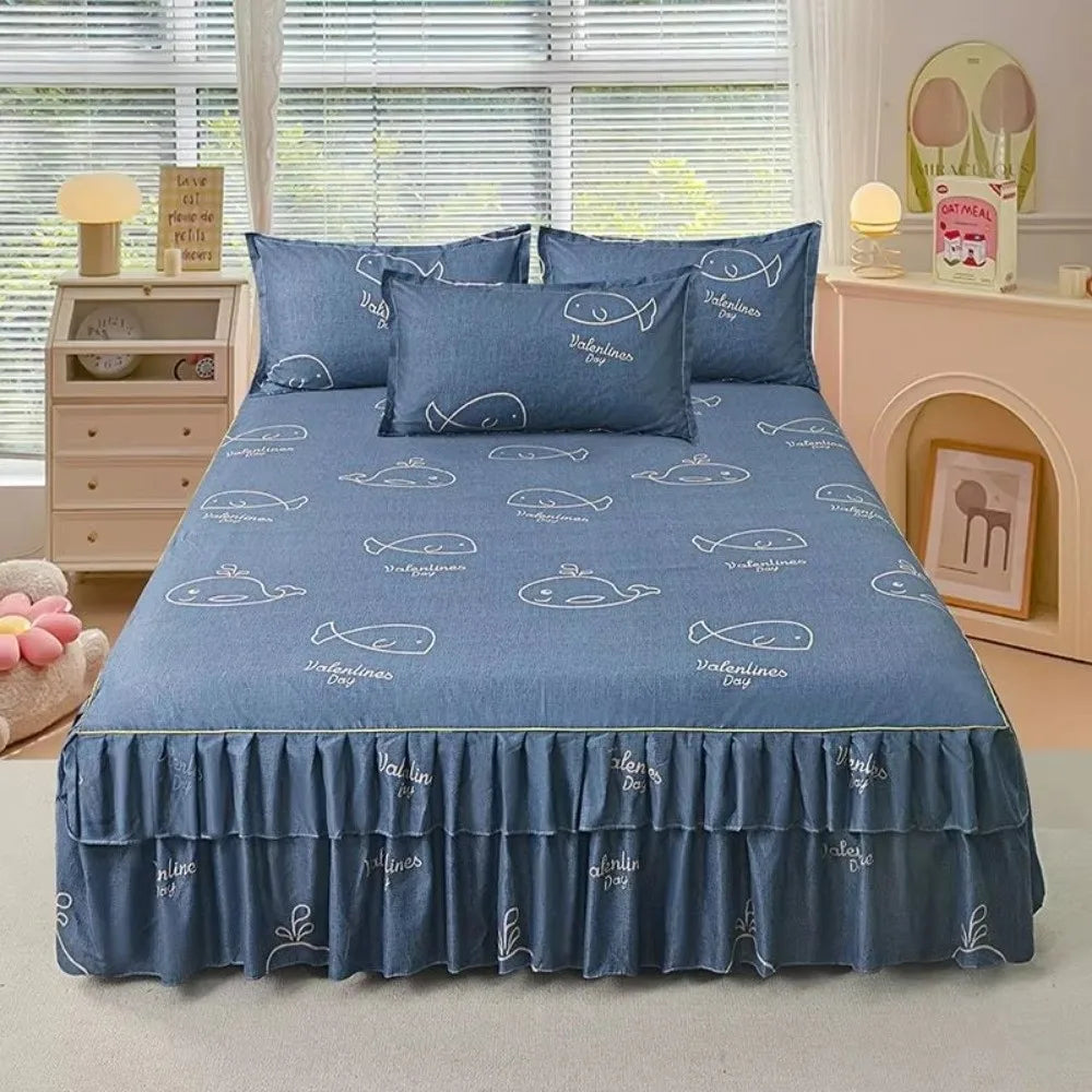 Floral Lace 3-Piece Cotton Bedsheet Set – 120/150CM Bed Skirt Bedsheet Set Richie's
