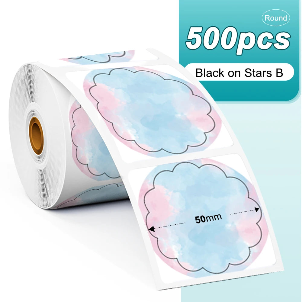 Phomemo 1000pcs Round Thermal Shipping Labels Rainbow Stickers Thermal Shipping Labels Richie's 500pcs Star B