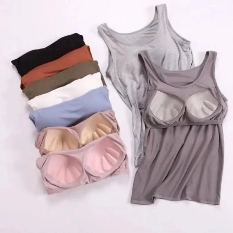 Women's Tank Top with Built-In Padded Bra – Slim Fit Cami Women's Cami Vest Top Richie's