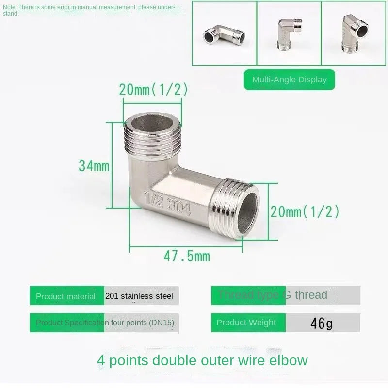 Stainless Steel Pipe Fittings Tee Elbow Reducer DN20 DN15 Pipe Fittings Richie's Elbow 46g 1/2"
