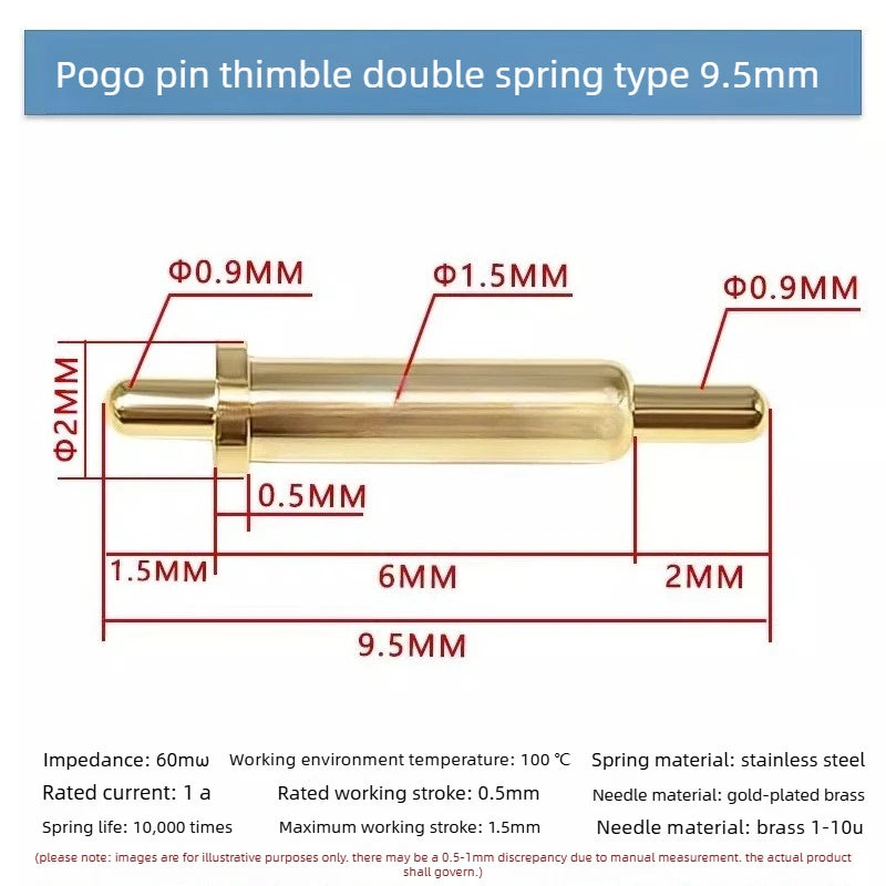 DIP SMD Double Spring PCB Pogo Pin Connectors 20/50/100 Pcs PCB Pogo Pin Connector Richie's double spring H9.5MM 100PCS