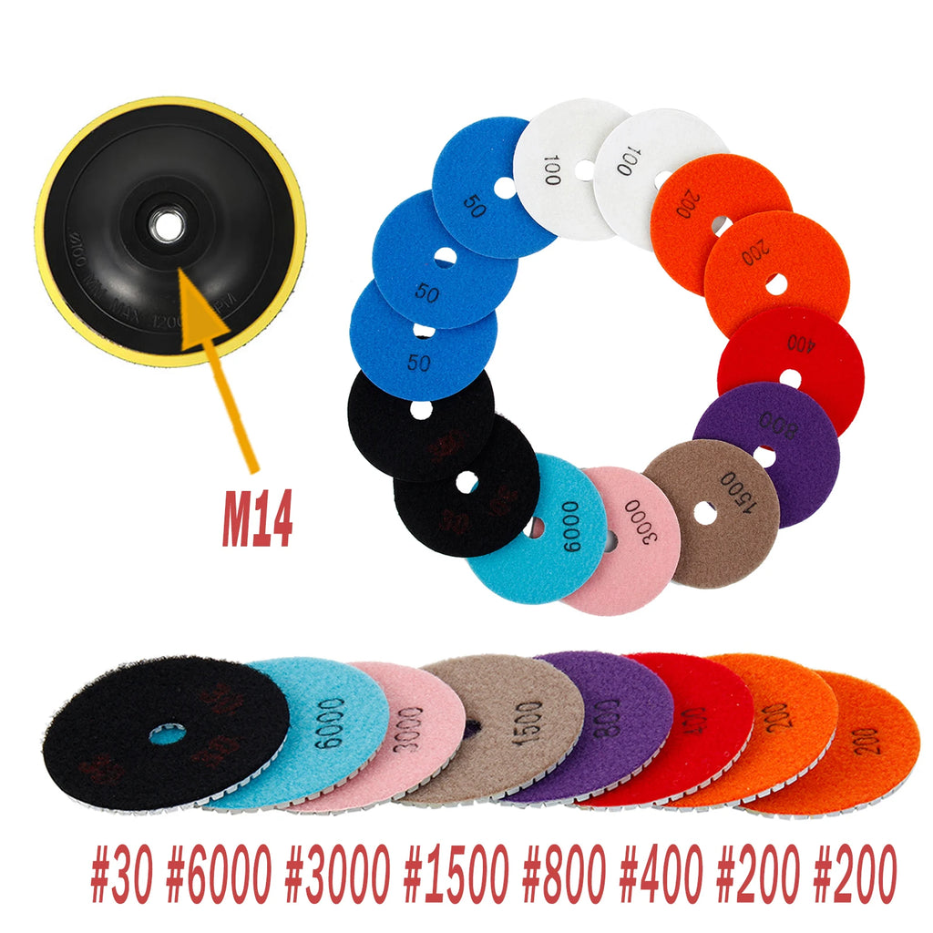 4" Diamond Polishing Pads Kit 10-16 Pcs Wet/Dry for Granite Diamond Polishing Pads Richie's 15PCS 30-6000 4 inches multi-tool