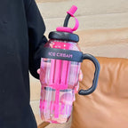 1200ml Leakproof Sports Water Bottle with Straw & Handle Sports Water Bottle Richie's Red
