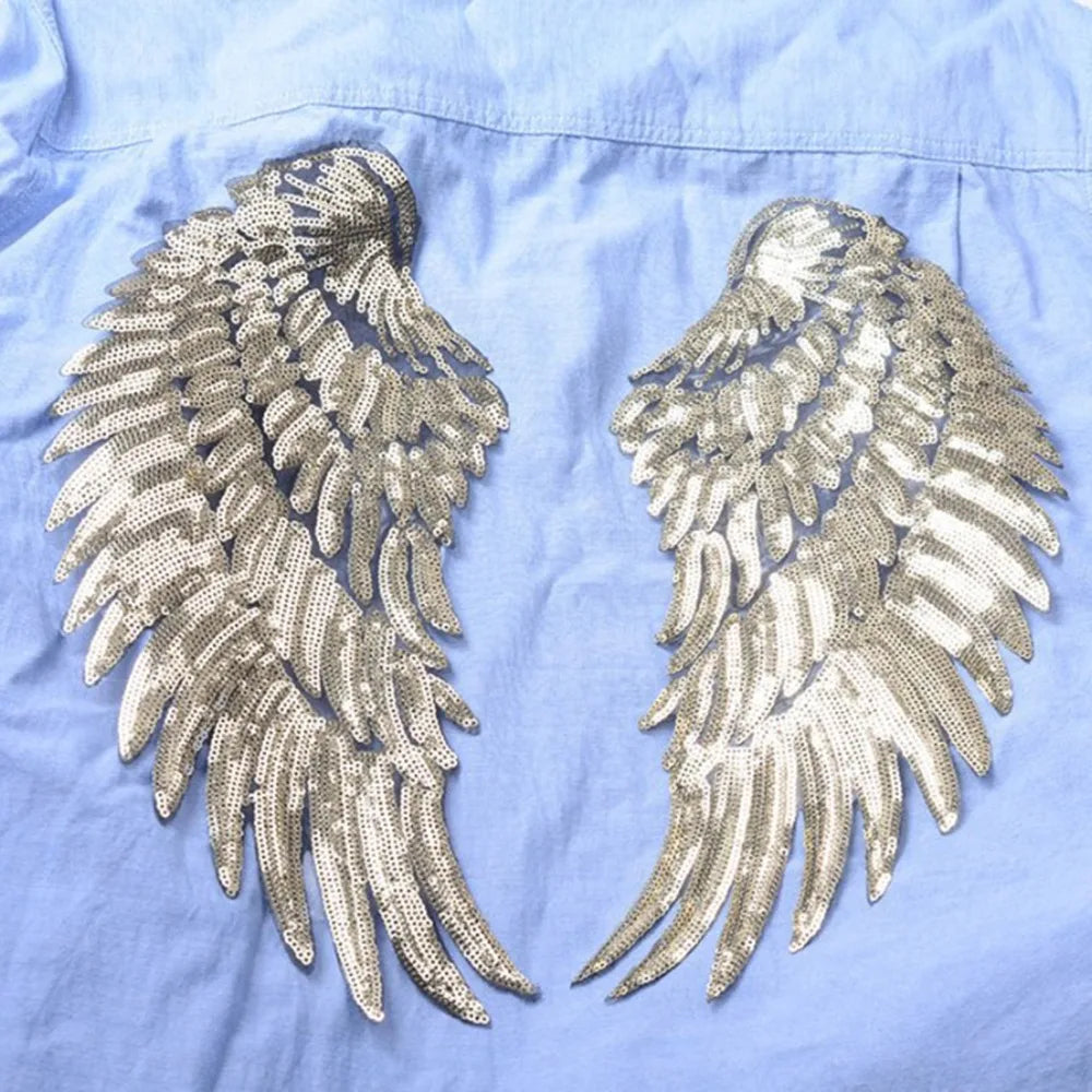 Silver Angel Wings Sequin Iron-On Patches – 2 Pack DIY Appliqué Iron-On Appliqué Patch Richie's