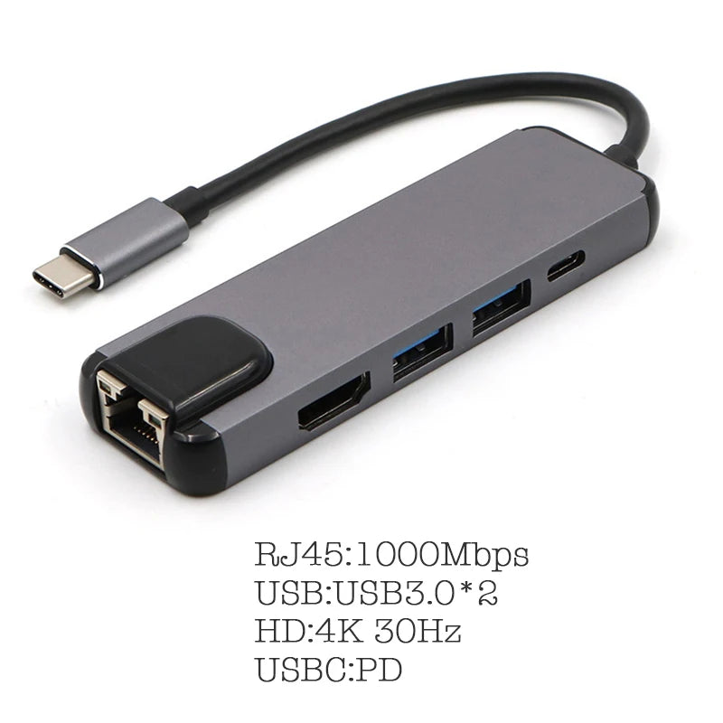 USB-C 5-in-1 Hub | HDMI 4K, Gigabit Ethernet, USB 3.0 & PD USB-C Multiport Hub Richie's 1000M USB3.0 3.0