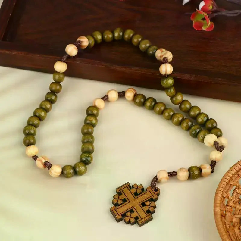 Wooden Cross Rosary Necklace Prayer Beads Religious Gift Rosary Necklace Richie's