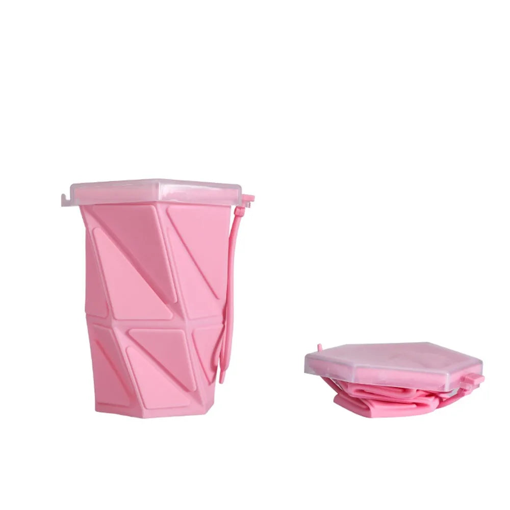 Silicone Foldable Water Cup 260ml with Lid | Collapsible Mug Collapsible Travel Cup Richie's Pink