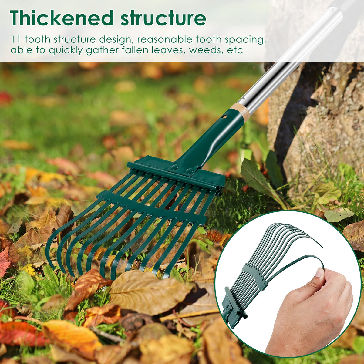 Adjustable 51.6" Garden Leaf Rake – 11-Prong Carbon Steel Garden Leaf Rake Richie's