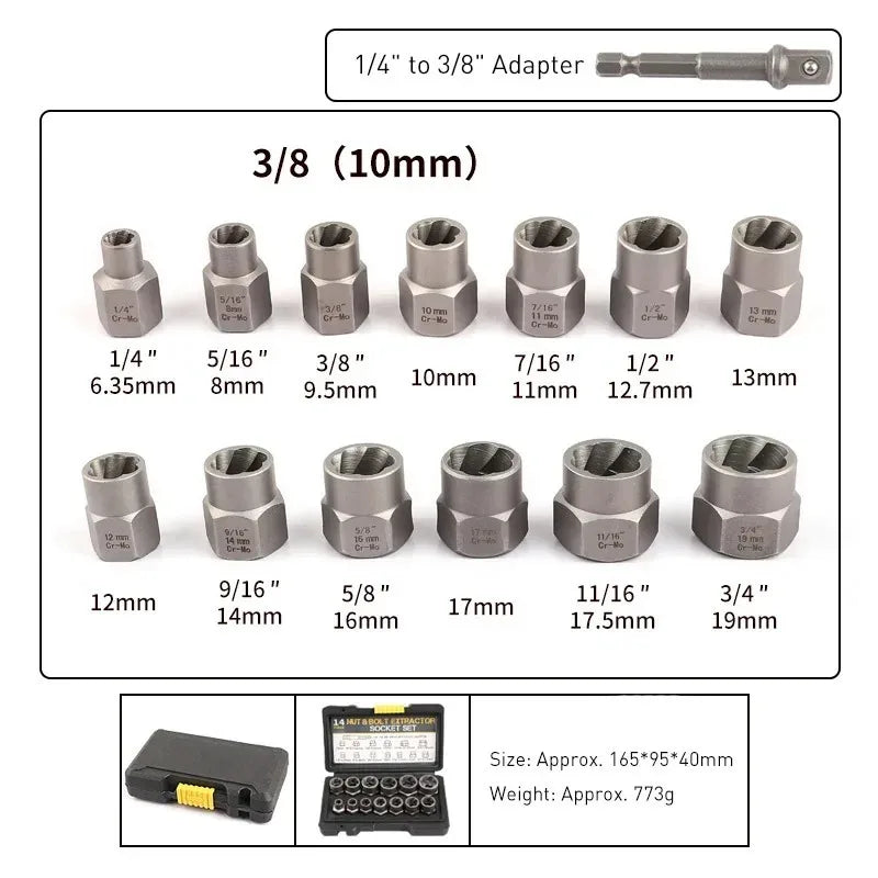 14Pc Stripped Lug Nut Remover Set | Impact Bolt Extractor Kit Bolt Extractor Set Richie's