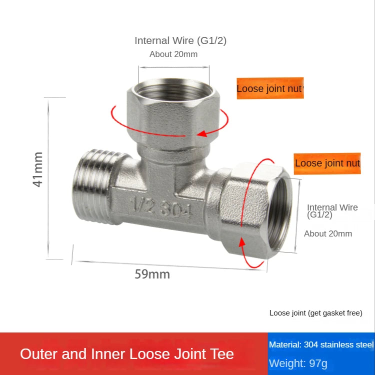 304 Stainless Steel Tee Swivel Pipe Fitting & Water Splitter 1/2" Pipe Tee Fitting Richie's 4